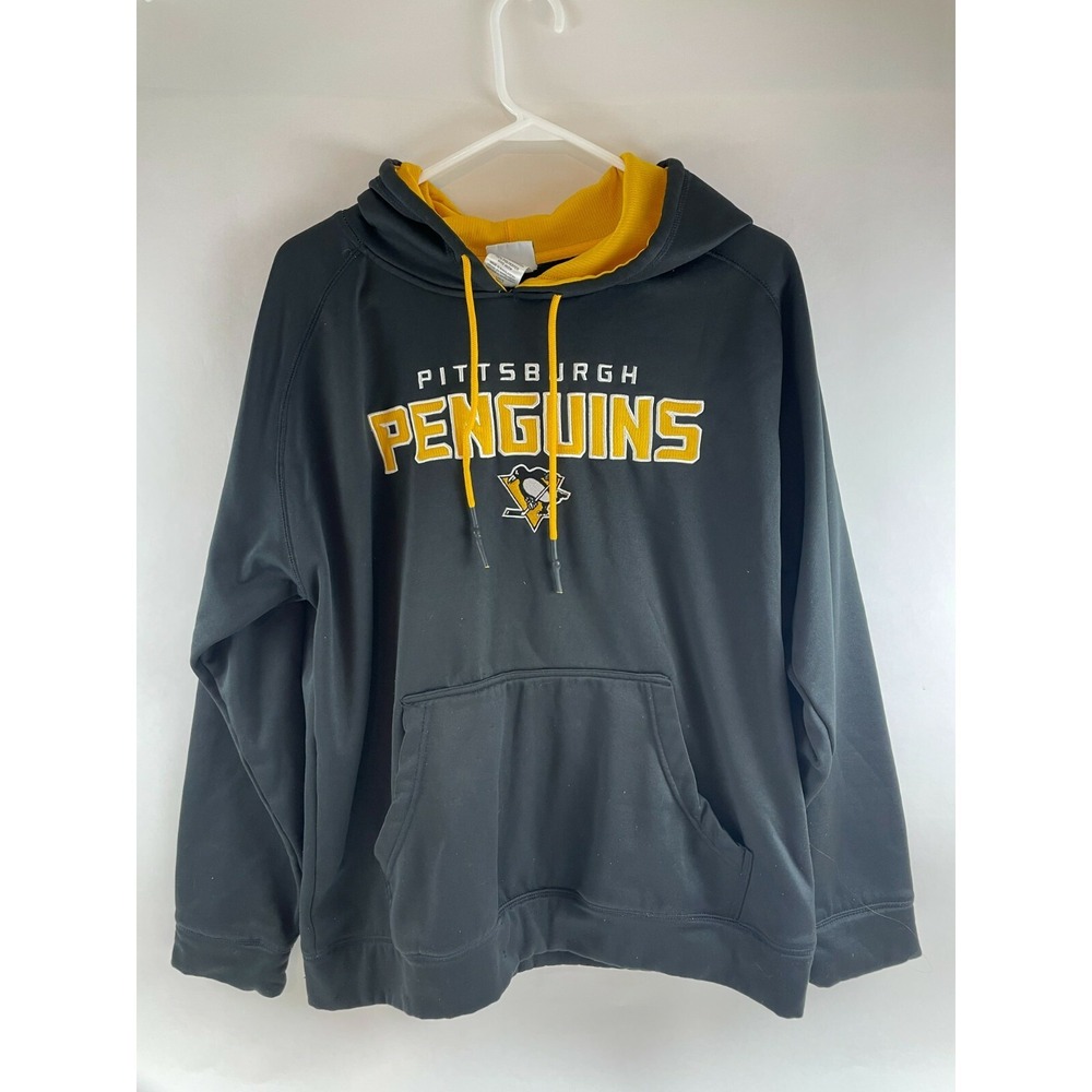 NHL Jacket Men's Size Large Black Pullover Hooded Drawstring Pittsburgh Penguin